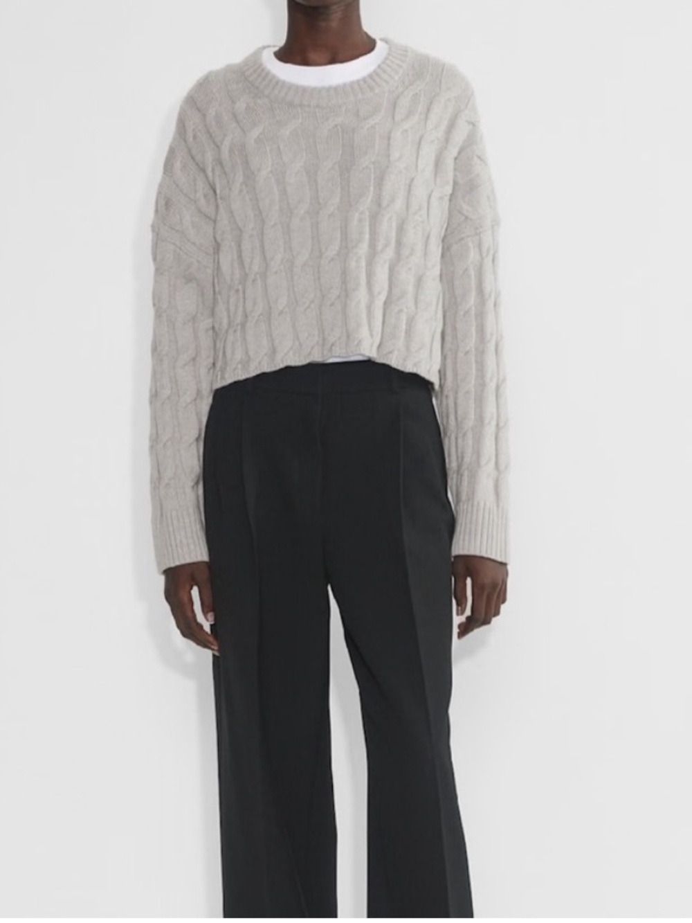 Vintage Grey Cable Knit Cropped Crewneck Sweater